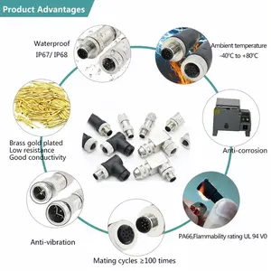 Connecteur mâle étanche M12 PCB 4 broches IP67, prise électrique à fixation rapide avec 4 broches de type DIN, matériau métallique, provenant d'un fournisseur fiable - Product Image 6
