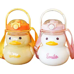 Lovely Animal Duck Shape Cartoon 1L Water Bottle Detachable Strap Cute Creative Portable Cups For Camping Hiking Traveling