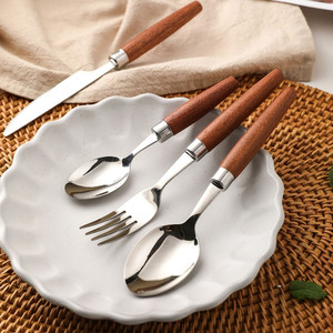 Nuevo Juego de Cubiertos de Acero Inoxidable 304 Estilo Japonés, Cuchillo y Tenedor para Carne, Vajilla Simple para Comida Occidental con Mango de Madera <span class=keywords><strong>Sabri</strong></span> - Product Image 1