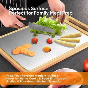 Tabla de cortar de doble cara de acero inoxidable, juego de tablas de cortar para cocina, para separar carne cruda, queso y filetes - Product Image 3