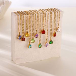 Hot Selling December <strong>Birthstone</strong> Jewelry Zircon Teardrop Necklace Exquisite Stainless Steel <strong>Jewellery</strong> TGXL11351 - Product Image 1