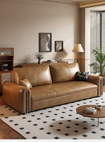 Modernes Minimalistisches Ölwachs-Leder 2-in-1 Konvertierbares Schlafsofa Gerades Klappbares Schlafsofa für Wohnzimmer