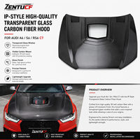 Nouveau capot moteur en fibre de carbone de style IP avec fenêtre en verre transparent pour Audi A6/S6/RS6/C7/C7.5 2012-2018, boulons inclus