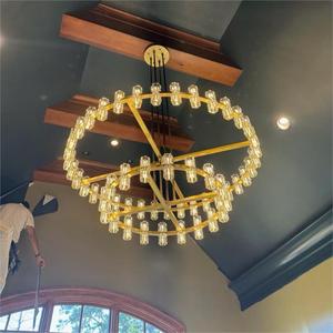 Round LED 2 Tier Chandelier Large Big Brass Chandelier For Living Room Foyer 60" Luxury Gold Crystal Chandelier - Product Image 6