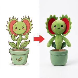 Ornement en peluche dessin animé Venus Fly Trap, visage rond rougissant, base en pot, peluche personnalisée basée sur une plante carnivore unique, style dessin animé - Product Image 1