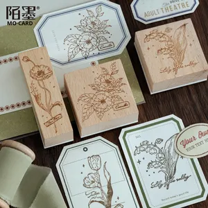 Tampon en bois de hêtre Momo, série Quatre fleurs sauvages se rencontrent, INS, décoration de journal floral, matériel de bricolage, sceau d'impression de base, 8 - Product Image 4