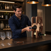 Range-bouteilles autoportant en noyer pour comptoir, présentoir à spiritueux, rangement pour bar à domicile et cuisine