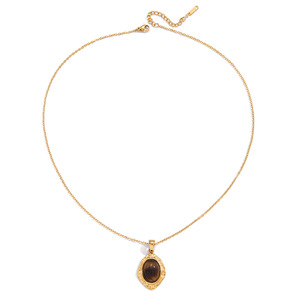 Collar con Colgante de Moda, Piedra de Ojo de Tigre Ovalada con Engaste en Bisel, Acero Inoxidable, Joyería para Mujer, Accesorio de Regalo - Product Image 5