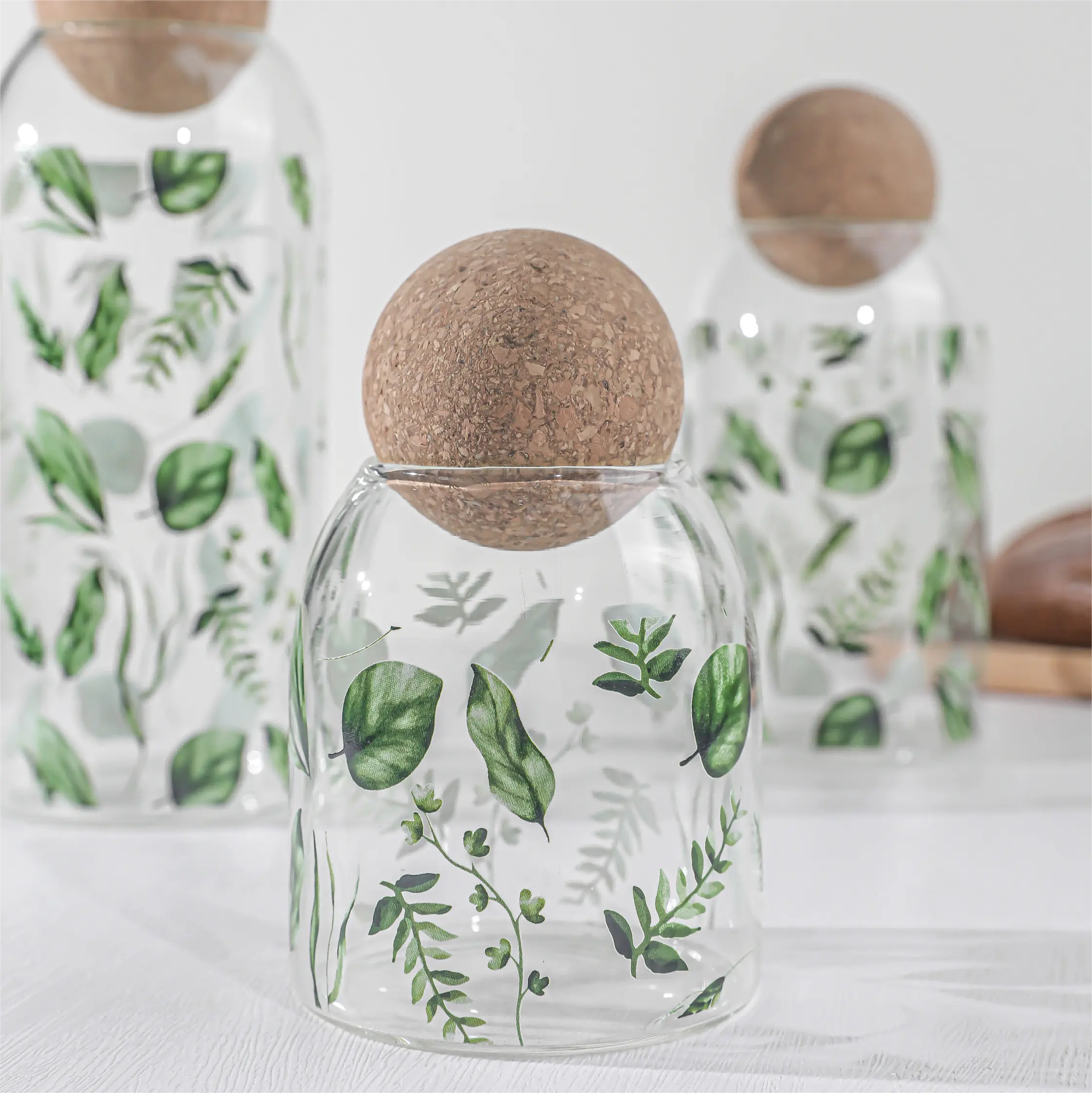 Bouteilles de stockage, vente chaude, pot en verre à haute teneur en Borosilicate avec couvercle en bois, stockage des aliments, pot en verre résistant à la chaleur avec couvercle en liège