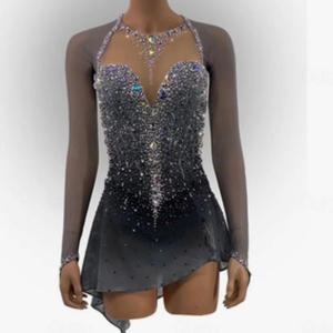 grey ruffle sleeve dress Figure Skating Dress – Playback Sports WA main image 0