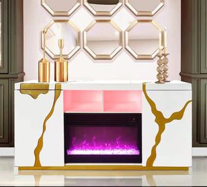 <span class=keywords><strong>Guanlong</strong></span> Chimenea eléctrica LED moderna Soporte de TV con calentador Altavoces y espejo Muebles Independiente Accent TV Gabinete Unidad - Product Image 4