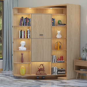 Cama Murphy Oculta en la Pared con Armario y Estantería, Diseño Moderno, Tamaño <span class=keywords><strong>Queen</strong></span>, Plegable, Giratoria, con Marco de Madera - Product Image 1
