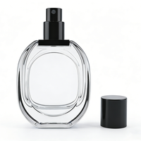 Flacon de parfum ovale transparent personnalisé 30ml 50ml avec bouchon à vis et boîte estampée à chaud pour usage hôtelier, sérum de soin de la peau, MOQ 100 pièces, prix bas