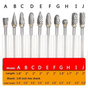 Wolframkarbid-Fräser-Set, 10-teilig, Schnitzfräser mit 3mm Schaft, 6mm Bit für Holz- und Steinschnitzerei, Stahl- und Metallbearbeitung - Product Image 2