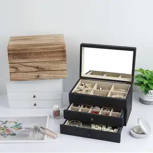 3 layers wooden black jewelry box with metal hand