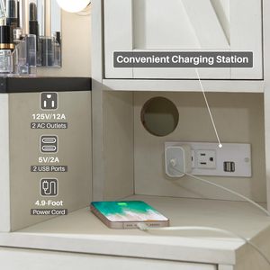 Beyaz ışıklar ayna çekmeceleri şarj istasyonu ile büyük Modern Vanity masa Vanity makyaj masası - Product Image 3