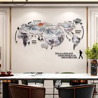 Jam dinding Digital akrilik dekorasi dinding, jam dinding Led pintar bentuk peta dunia kreatif dengan kalender 74x34cm