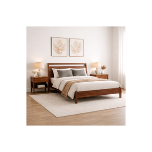 Mid Century Modern Platform <b>Bed</b> With Wooden Headboard, Solid Wood <b>Bed</b> <b>Frame</b> For Bedroom, Modern Home Furniture - Product Image 1