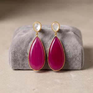 Boucles d'oreilles en argent Sterling 925, Tourmaline rose Hydro et perle double pierre précieuse - Product Image 3