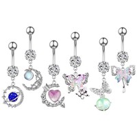 Offre Spéciale Papillon Coloré Faux Piercing de Nombril Clip en Acier Inoxydable, Bague de Nombril Pendentif Zircon Sexy, Bijoux de Corps