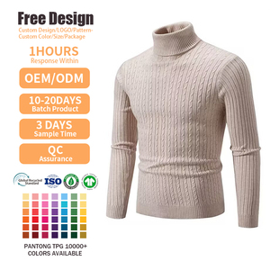 Suéter de cuello alto para hombre, tejido negro, manga larga, anti-bolitas, informal, de invierno, OEM ODM - Product Image 2