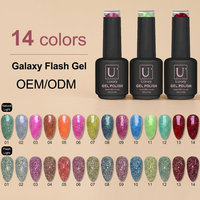 YOUGEL Vernis à ongles gel UV/LED en résine organique, 14 couleurs, effet galaxie, paillettes, strass, disco, avec logo personnalisé, flacon de 15 ml
