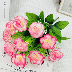 Ramo de flores de clavel artificial personalizado a granel barato 10 cabezas de tela de seda falso clavel rojo - Product Image 4