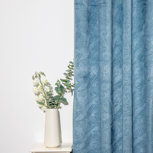 Cortinas Opacas Modernas DaiRui Estilo Sudamericano, Tela de Terciopelo con Hojas Azules en Relieve para Sala de Estar - Product Image 2