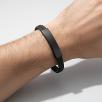 Bracelet en cuir véritable tressé noir gravable en acier inoxydable fait main de haute qualité pour homme – Bijou de mode