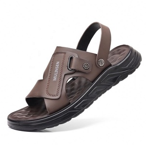 Sandalias de Verano para Hombre: Zapatos de Playa Casuales de Cuero Genuino para Hombre, Uso en Exteriores, Chanclas de Doble Uso con Suela Suave Antideslizante, Sui - Product Image 3