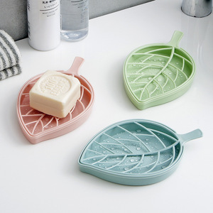 Leaf-Shaped Soap Dish Double Layer Draining Plastic Bathroom Soap Holder Nordic Pink Green Blue - Product Image 1