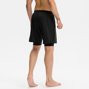 Men's Elastic Double-<b>Layer</b> Gym Shorts Quick-Dry Stretch Basketball Running Sports Shorts Solid Two-Piece Pocket-Model - Product Image 2