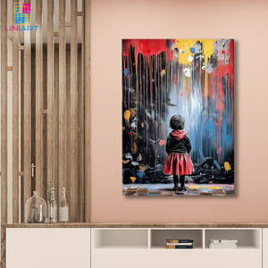 UNIART unico Poster di arte della tela della bambina e stampa di immagini di arte della parete Poster di decorazione moderna camera da letto Graffiti Banksy Street Art - Product Image 3