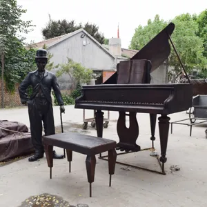 Metal Craft Chaplin Estatua Decoración al aire libre Fundición Bronce Piano Escultura