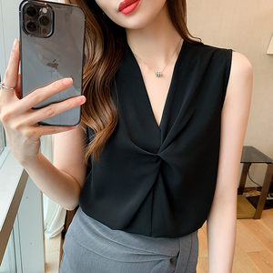 8512 #   女式衬衫 夏季无袖白色 Blusas Mujer 女式衬衫 2026 V 领雪纺衬衫 上衣 女式衬衫 - Product Image 2