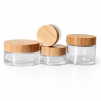 Pot en verre épais transparent de 30 ml avec couvercle à vis en bois de bambou massif, doublure intérieure, pour masque pour les yeux et le visage, logo personnalisé