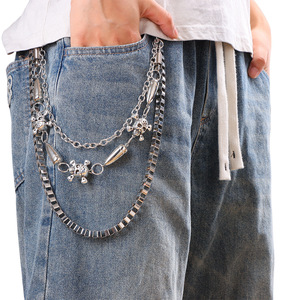 Chaîne de pantalon Yueli White Skull Bullet en alliage de zinc, chaîne de taille punk multicouche, décorative pour jean décontracté - Product Image 1