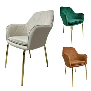 डिज़ाइन सफेद आराम आरामदायक लक्जरी लाउंज लिविंग रूम डाइनिंग कुर्सियाँ मखमली कपड़े धातु पैर हाई बैक डाइनिंग कुर्सी