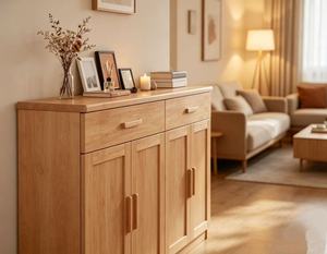 New Arrival Oak Wood Shoe Cabinet with 4 Doors & 2 <b>Drawers</b> for Large Capacity Entryway - Product Image 2