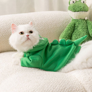 Costume de dinosaure vert pour animaux de compagnie, sweat à capuche mignon pour chats et chiens, tenue de transformation en polaire chaude à motif de dessin animé - Product Image 2