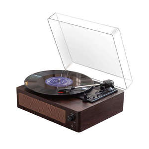 เครื่องเล่นแผ่นเสียงไม้แบบวินเทจ พกพาสะดวก พร้อมบลูทูธ ลำโพงในตัว ฝาครอบกันฝุ่น เหมาะเป็นของขวัญสำหรับคนรักแผ่นเสียง - Product Image 6