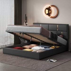 New Modern <b>Queen</b> <b>Size</b> Upholstered Soft <b>Bed</b> with Metal <b>Frame</b> and Hydraulic Storage System Black - Product Image 2