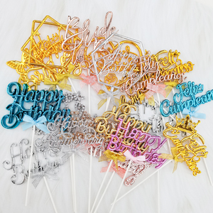YACHEN <strong>Gold</strong> Cake Decorations Plastic PP Feliz Cumpleanos <strong>Spanish</strong> Happy Birthday Cake Topper Party Baking Decoration Supplies - Product Image 6