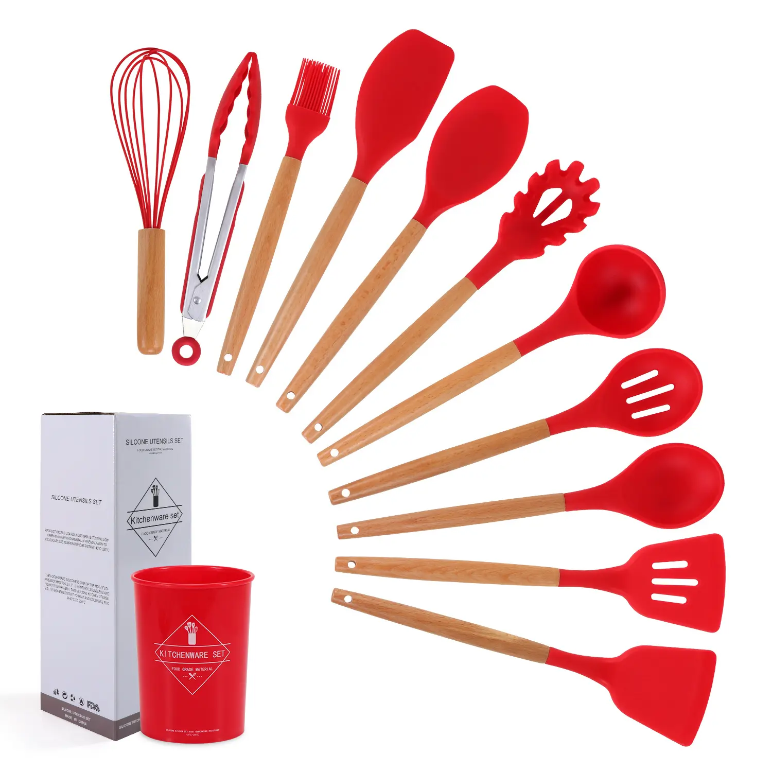 Accessori di alta qualità resistente al calore manico in legno da cucina in Silicone utensile da cucina Set economico