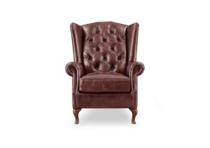 Fauteuil classique en bois avec coussin en cuir, construction robuste, chaise confortable et douce pour salon, bureau ou salle de séjour - Product Image 6