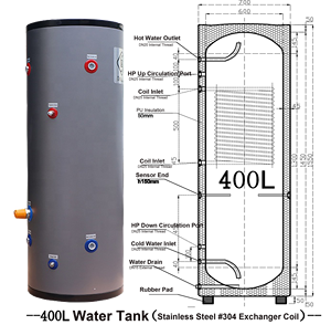 60Hz R290 8kw10 DHW 70Dg A ++ Fuente de aire Calentador de agua Bomba térmica Enfriador de aire Bobina de calefacción <span class=keywords><strong>solar</strong></span> híbrida Cilindro Tanque Caldera-15D - Product Image 6