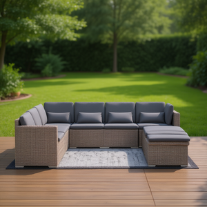 Ensemble de canapé de jardin en rotin gris réglable à 7 places, mobilier d'extérieur, design contemporain - Product Image 2