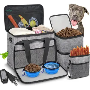 6 takım pet taşıyıcılar seyahat çantası büyük malzemeleri 2 gıda kapları içerir, köpek haftasonu gecede seyahat çantaları bagaj
