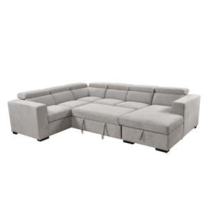 123&quot; Modern U Shaped 7-seat <strong>Sectional</strong> <strong>Sofa</strong> Couch <strong>with</strong> <strong>Adjustable</strong> <strong>Headrest</strong>, <strong>Sofa</strong> Bed <strong>with</strong> Storage Chaise-Pull Out Couch Bed for L