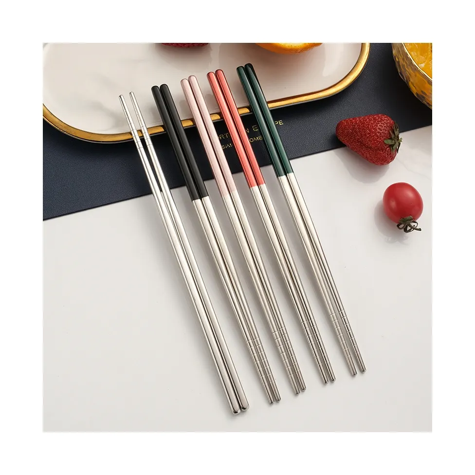 Palillos de Metal de acero inoxidable para niños, palillos de Color personalizados para regalo de Sushi, estilo coreano de lujo, 304